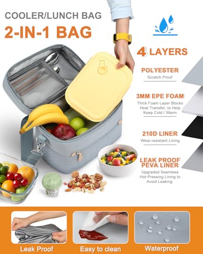 Capolo Lunch Box for Women Men Adults,Insulated Lunch Bag Leakproof Lunch Cooler Box with Removable Strap Cute Lunch Tote Bags Reusable Thermal Lunchbox for School Work Picnic(Small,Blue) - color: Blue, size: Small