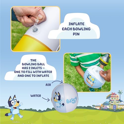 Little Kids BLUEY Inflatable Bowling Set | Indoor Outdoor Kids Bowling Set | 6 Pins and Ball | Christmas Birthday Party Games, Kids Education Motor Skills Toys