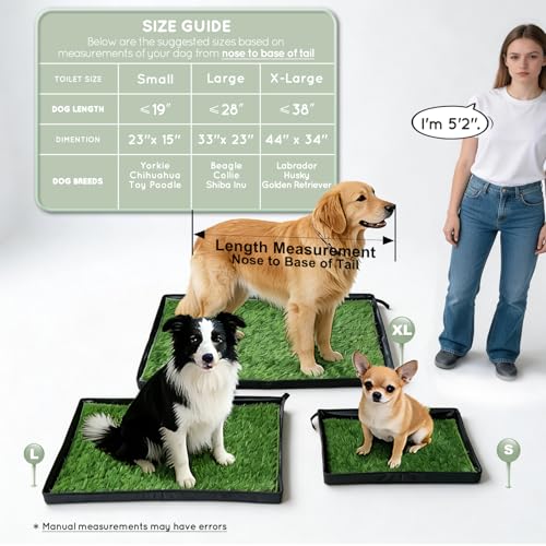 HQ4US 4LEGS Dog Grass Pad with Foldable Dog Litter Box, Large Liner Base (33”×23”) for Balcony, 2 Artficial Grass Pee Pads for Dogs, Pee Pad Holder, Potty Training - size: Large for Dog＜ 28" Length