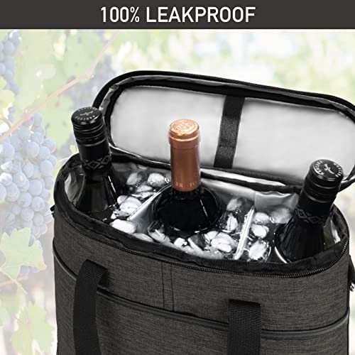 opux 3 Bottle Wine Carrier Tote, Insulated Leakproof Wine Cooler Bag, Wine Travel Bag for Picnic BYOB Beach, Portable Wine Bottle Carrying Case, Gift for Wine Lover Women Men Christmas, Charcoal Grey - color: Charcoal Gray