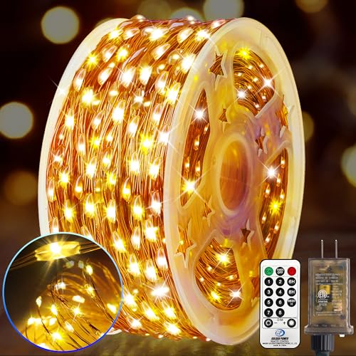 KNONEW 532FT Outdoor Christmas Fairy Lights Plug in,1600 LED String Lights Outdoor Waterproof 8 Modes Memory Times for Wedding Bedroom Walls Garden Trees Decoration(Warm White) - color: Warm White, size: 532FT 1600 LED Copper-colored wire