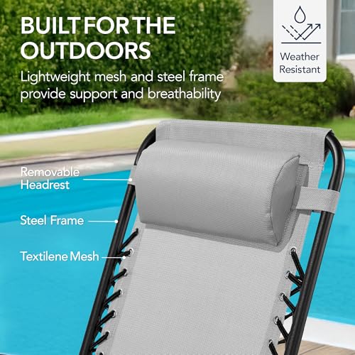 Best Choice Products Outdoor Zero Gravity Rocking Chair, Folding Reclining Patio Lounge Chair with Adjustable Pillow for Lawn, Beach, Camping - Ice Gray - color: Ice Gray