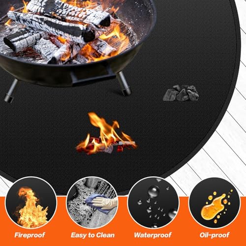 Fire Pit Mat 36" Round – Fireproof Deck Protector for Fire Pits, Triple-Layer Heat Resistant Mat for Patio, Grass & Camping, Waterproof Silicone Fiberglass Grill Pad - size: 36" Round