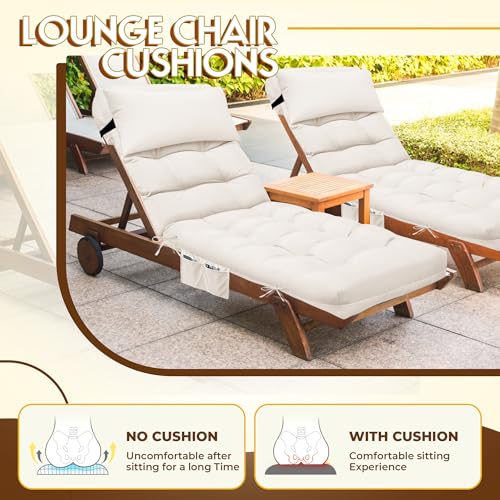 Outdoor Chaise Lounge Chair Cushion, Waterproof Outdoor Chair Cushions for Patio Furniture, 71 x 21 x 4 Inches Replacement Chaise Lounge Cushion with Ties (Cream) - color: Cream