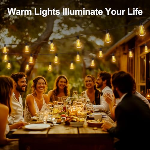 Outdoor String Led Patio Lights - 50Ft 15M Outside Waterproof Light With Remote Dimmable ST38 Shatterproof Bulb Connectable Hanging Outdoor Electric Lighting For Backyard Yard Gazebo Porch Party - size: 50FT-Remote