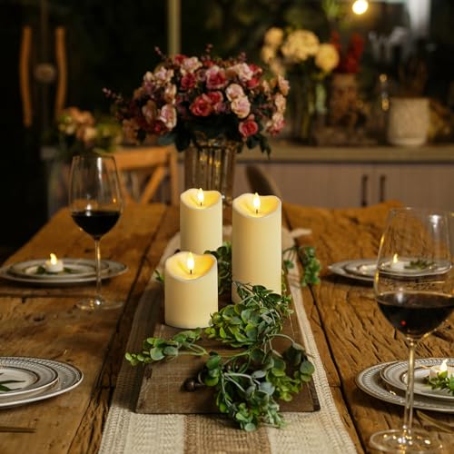 Homemory Flameless Candles with Timer and Remote Control, Battery Operated LED Candles, Realistic Fake Plastic Candles for Wedding, Festival, Home Decor, Waterproof Outdoor, D3”H4”6”8”, Dark Ivory - color: Dark Ivory, size: D3"H 4"6"8"