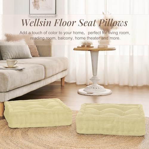Wellsin Square Floor Pillows for Adults Kids - Meditation Floor Pillow Seating Cushion - Tufted Floor Cushion with Shredded Foam & Velvet Cover, 1 Pack, 20x20 Inch, Beige - color: Beige, size: 1 Pack (20"x20")