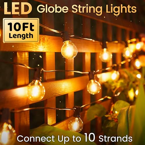 10FT Outdoor String Lights - LED Patio Lights Waterproof G40 Plastic Globe Bulbs, Connectable Shatterproof Hanging Outdoor Lights for Indoor Backyard Yard Gazebo Porch Party Decor - color: G40-Globe Bulb, size: 10FT Plug-in Version