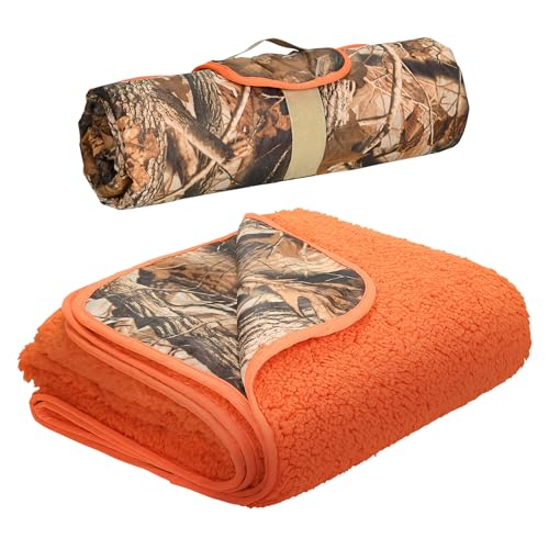 Tirrinia Large Waterproof Outdoor Blanket, Soft Warm Windproof Stadium Blanket with Sherpa Fleece and Foldable for Outdoor Sport, Baseball, Football, Beach, Concerts, Car - color: Camo Orange, size: 51”x 59”