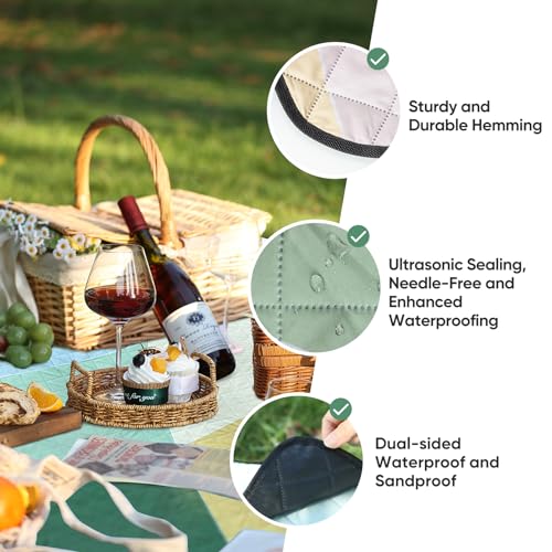 Picnic Blanket Waterproof Extra Large 79"x79" 210D Oxford Outdoor Blanket for Grass Portable Sand Proof Beach Blanket for 6-8 Adults (Nature Palette) - color: Nature Palette
