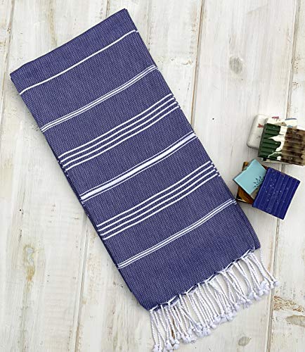Beach Towel 100% Cotton Turkish Beach Towel Adult 38x70 Inch Pre-washed Absorbent Extra Large|Sand Free Quick Dry BathTowels|Lightweight Blanket|Travel Cruise Camping Spa Gym Yoga Towel|Blue Depths - color: Dark Blue