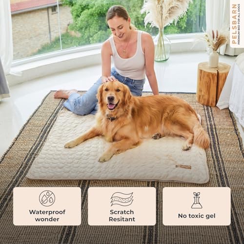Pelsbarn Dog Cooling Mat- Ice Silk Summer Comfort, Self Cooling, Non-Slip Dog Pad, Durable & Washable, Mat for Extra Large Dogs 33 x 45, Support Shelter Dogs with Every Purchase (Beige) - color: Light Beige, size: Extra Large