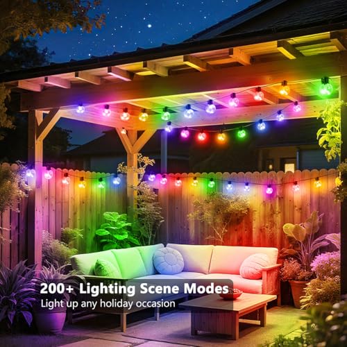 Outdoor String Lights, 25ft 20 G40 Bulbs LED Color Changing Hanging Lights Dimmable with 220+ Scene Modes, App Control, IP65 Waterproof Globe Bulb for Indoor Patio Backyard Balcony Decor - color: Color-changing RGB, size: 25ft