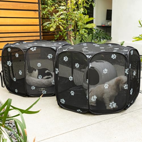 2-in-1 Cat Playpen, Pop Up Dog Pet Playpen for Indoor Outdoor Cats Enclosed, Portable Pet Playpen, Kitten Puppy Foldable Play Pen Cat Dog Tent Crate Cage Kennel(No Divider, Unified Space) - color: Black, size: S, 55.2"L x 27.6"W x 17"H