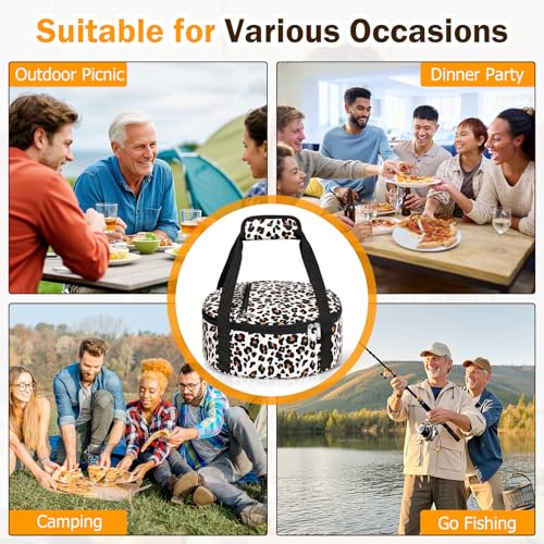 Round Insulated Casserole Carrier – 12" Portable Pie Carrier Bag for Hot or Cold Food, Leakproof Thermal Lunch Tote with Handle for Parties Picnic & Travel - Leopard - color: Leopard, size: Single