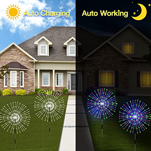 Outdoor Solar Garden Lights,Firework Lights 4 Pack Waterproof Decorative Pathway Lights,120Led Firefly Lights Solar Outdoor Decor for Courtyard Garden Party Yard Decorations Outdoor,Colorful - color: Multicolor