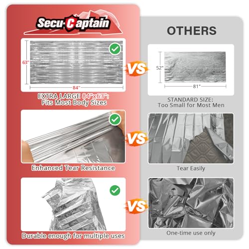 SecuCaptain Survival Emergency Thermal Blankets: Extra Large 84” x63” 4/10/25/30/50/75/100 PCS Space Mylar Blanket Kit for Outdoor Cold Winter Camping Hiking Car Bug Out Bag or First Aid - color: Sliver, size: 4 Pack