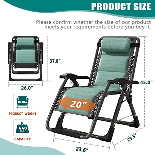 DoCred Zero Gravity Chair, Lawn Recliner, Reclining Patio Lounger Chair, Folding Portable Chaise with Detachable Headrest and Cup Holder Cool Green - color: Cool Green, style: Zero Gravity Chair