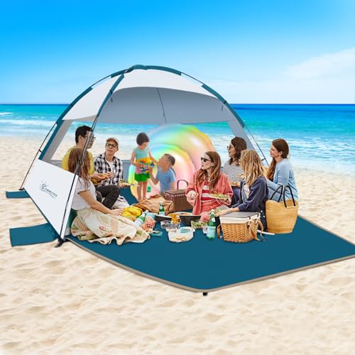 COMMOUDS Beach Tent Sun Shade for 3/4/6/8 Person, UPF 50+ Beach Sun Shelter Canopy Tent, Lightweight, Easy Set Up and Carry - color: Silver, size: 8 Person