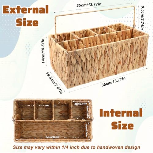 LLOUSSAK Utensil Caddy, Outdoor Silverware Caddy with Handle, Wicker Utensil Holder for Party, Woven Divided Picnic Basket as Cutlery Holder, Outdoor Party Essentials (5 Compartments)