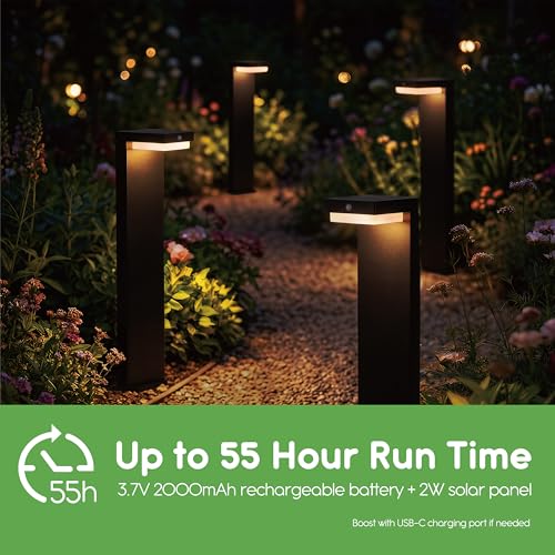 20.5" Solar Pathway Lights - Walkway Solar Lights for Outside - PIR Sensor & Two Lighting Modes - Rechargeable Battery Lasts Up to 55 Hours - 3000K - IP44 Weather Resistant - 4 Pack - size: 4 Pack Landscape Lights