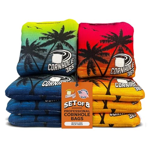 Cornhole365 Themed Cornhole Bag - All-Weather, Heavy-Duty & Durable Polyester Fabric, Resin Filling, Double-Stitched Duck Cloth - Professional Cornhole Bean Bags for Indoor & Outdoor Use - Set of 8 - color: Beach