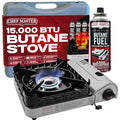 Chef Master 15,000 BTU Butane Portable Camp Stove | Double Wind-Guard Portable Stove Burner w/Piezo Click Ignition for Emergencies, Tailgating, Hiking, Backpacking & Camping Essentials - 90019 - size: StoveOnly