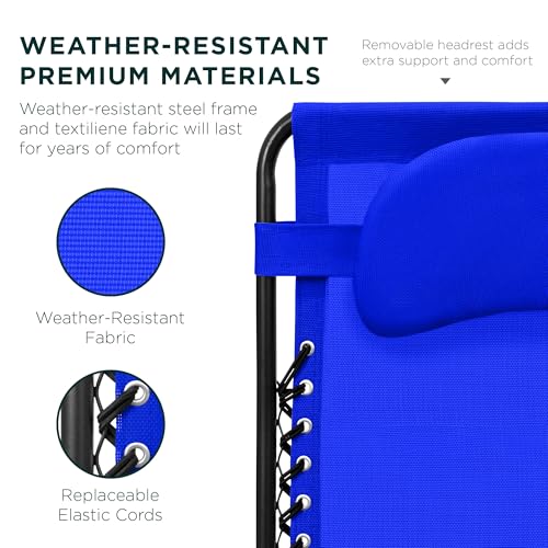 Best Choice Products Oversized Zero Gravity Chair, Folding Outdoor Patio Lounge Recliner w/Cup Holder Accessory Tray, Pillow - Cobalt Blue - color: Cobalt Blue