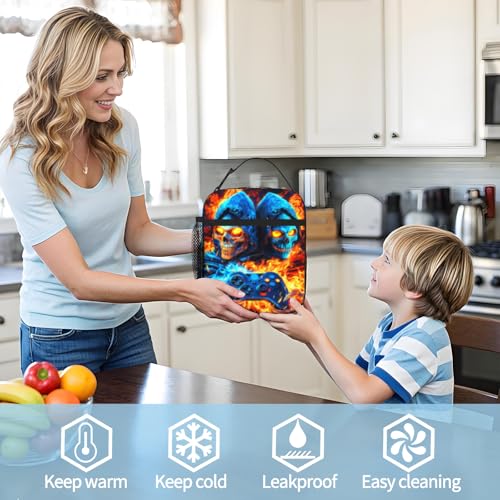 Boys Lunch Box for School Insulated Lunch Bag for Boys Girls Cool Skull Game Reusable LunchBag for School Work Office Picnic Hiking Beach Portable Lunchbox with Adjustable Strap For boys 8-12 teenager - color: two skull game