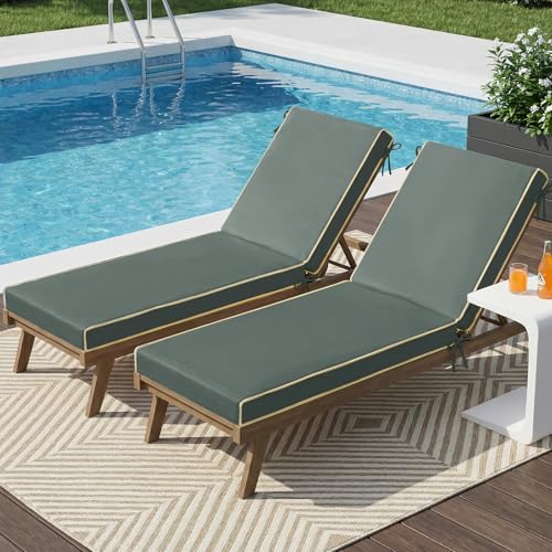 Outdoor Chaise Lounge Cushions 2 Pack, Patio Lounge Chair Pads with Removable Washable Cover, Quick Dry Foam Cushions for Pool, Lawn, Deck (2, Grey（80X26X3in）) - color: Grey（80x26x3in）