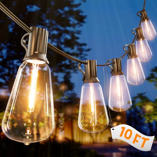 10FT Outdoor String Lights - LED Waterproof Patio Lights with Shatterproof ST38 Edison Plastic Bulb, Connectable Hanging Lighting for Outside Indoor Backyard Yard Gazebo Porch Party Decor - SOLROS - size: 10FT ST38- Plug-In Version