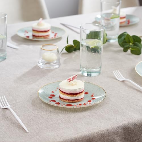 PLASTICPRO 32 Pack Elegant Disposable Plastic Plates Combo Set Includes 16 Dinner Plates and 16 Salad Plates Heavy Duty Fancy Party Plates Green Granite Plates with Gold rim - color: Granite Collection Green With Gold Rim