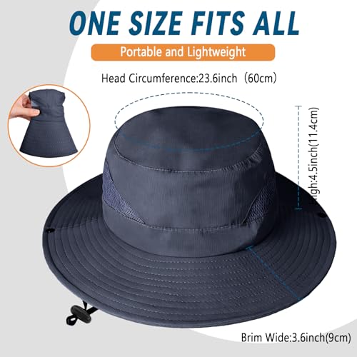 ZOORON Sun Hats for Men Women, Wide Brim Safari Hats UV Protection UPF50+ Waterproof Boonie Hats for Fishing Hiking Camping - color: 2pack-black+navy