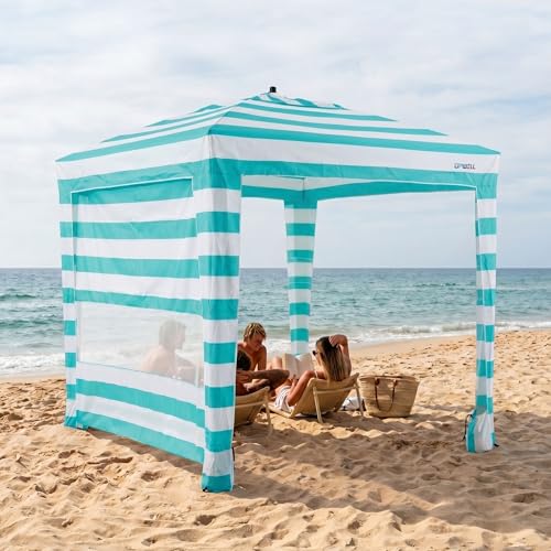 UPWELL Beach Tent Easy Set Up Canopy Sun Shelter Shade with UPF 50+UV Protection Portable Beach Umbrella Outdoor Sunwall with Sand Pockets for Fishing Backyard Camping(Deep Sea Blue) - color: Mint Sorbet