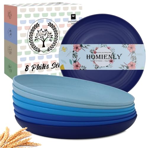 Homienly Salad Plates 10 Inch Unbreakable Wheat Straw Plates Dinner Plates Set of 8 Microwave Safe Plates for Kitchen Dishwasher Safe Plastic Plates Alternative for Picnic,Camping,RV (Blue Series) - color: Ocean, size: 10 Inch