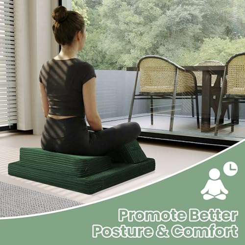 Meditation Cushion Set, Meditation Pillow for Sitting on Floor, Large Yoga Pillow with Knee Support, Washable Zafu Meditation Mat, 3 Shapes Floor Pillow for Adults, Green - color: Green