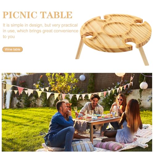 balacoo Portable Wooden Folding Wine Rack Table for Outdoor Picnic and Beach, Travel Wine Holder with Cup Slots, Lightweight Serving Desk for Patio and Lawn Use