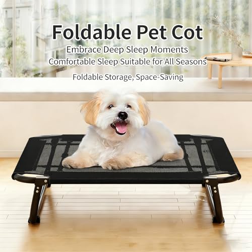 Outdoor Elevated Dog Cot, Breathable Cooling Elevated Cot Hammock Pet Bed for Small & Medium Dogs, Washable Mesh Cover, Raised Metal Frame, Collapsible, Portable 【M-31 * 24 * 6 in】 Black - color: Black, size: Medium
