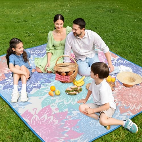 Supfitness Extra Large Picnic Blankets Waterproof Foldable (60 "x 80") Beach Blanket Waterproof Sandproof,3-Layer Thicking Mat Outdoor Packable Camping Blanket - color: Light Blue, size: 60x80in