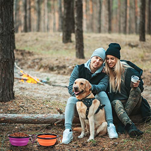 Dog Bowl Pet Collapsible Bowls, 2 Pack Collapsible Dog Water Bowls for Cats Dogs, Portable Pet Feeding Watering Dish for Walking Parking Traveling with 2 Carabiners (Small, Orange+Purple) - color: Orange+Purple, size: Small