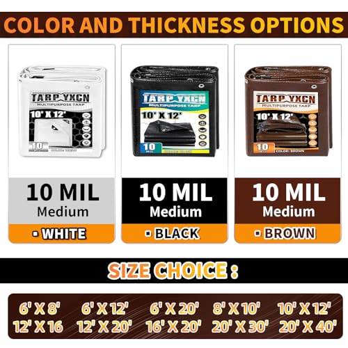 Brown Tarp 6x8 Feet, 10 Mil Thick Waterproof Poly Tarps Cover UV Resistant, Rip & Tear Proof with Metal Grommets Every 20 Inches - color: Brown, size: 6x8 Ft