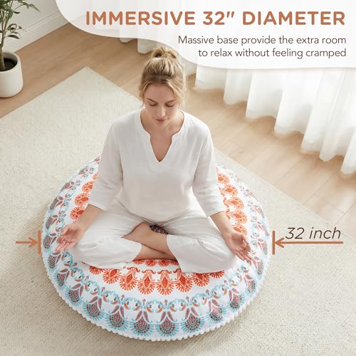 Codi Floor Pillows for Adults Set of 2, Large Boho Meditation Cushions with Memory Foam, Round Mandala Seating for Outdoor Yoga and Living Room, Washable, 32 Inch, Coral - color: Round | Coral, size: 2 Count (Pack of 1)