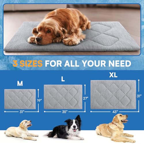 Queenmore Cooling Dog Mat for Dogs, Washable Dog Cooling Mat Indoor Outdoor, Non-Slip Portable Kennel Puppy Bed for Summer, Keep Your Pet Cool (Grey Diamond, Large(35" x 27")) - color: Grey Diamond, size: Large