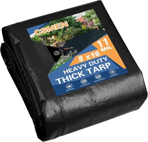 Tarp Heay Duty Waterproof 8x16ft,Black Tarp Cover Plastic Poly Tarpaulin for Outdoor Cover,Emergency Rain,Roof, Pool, Boat,Camping - Multipurpose with 12Mil Thickness - color: Black-12mil, size: 8x16