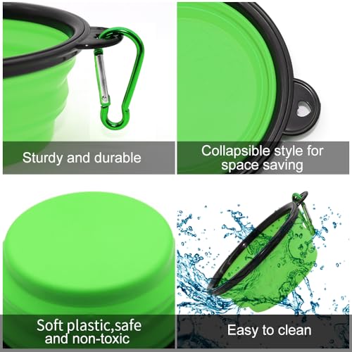 Dog Bowl Pet Collapsible Bowls, 2 Pack for Cats Dogs, Portable Pet Feeding Watering Dish for Walking Parking Traveling with 2 Carabiners (Small, Blue+Green) - color: Blue+Green, size: Small