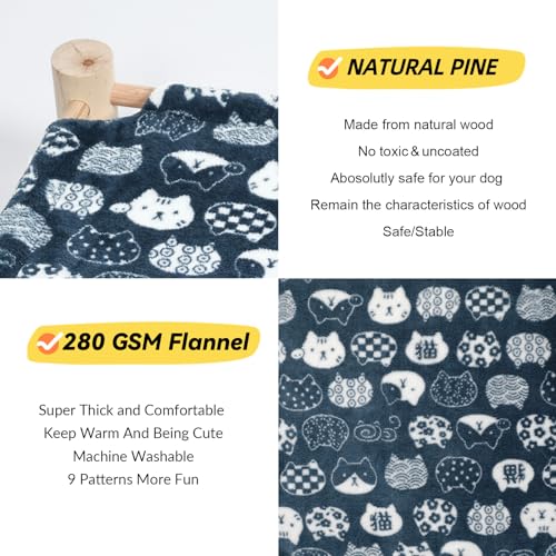 Patas Lague Cat and Dog Hammock Bed for Small Dogs, Brethable Wooden Cat Pet Rabbit Elevated Bed Cots Furniture for All Seasons Fleece Navy Blue - color: Navy Blue