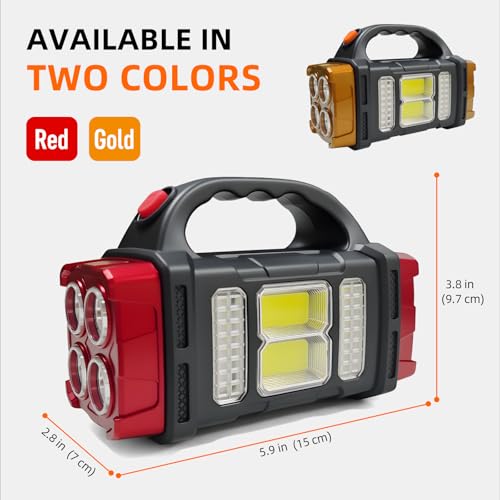 Solar Handheld Flashlight, 4 Lighting Modes Rechargeable LED Work Light, USB-C & Solar Powered Portable Lantern,Emergency Camping Light for Outdoor, Hiking, Power Outage (Gold-1pcs) - color: Gold