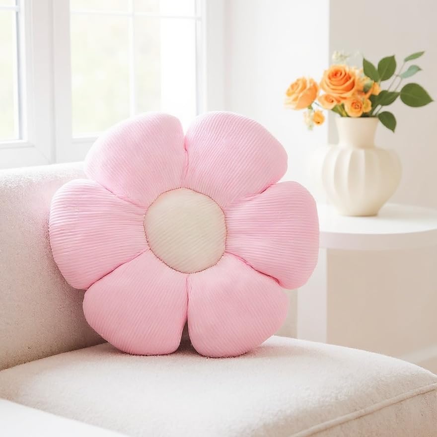 LEHU Flower Pillow, Flower Shaped Seating Cushion -Cute Daisy Pillow for Girls Tweens Room Decor Flowe Floor Pillow for Reading and Lounging Comfy (Light Pink, 15'') - color: Light Pink, size: 15''