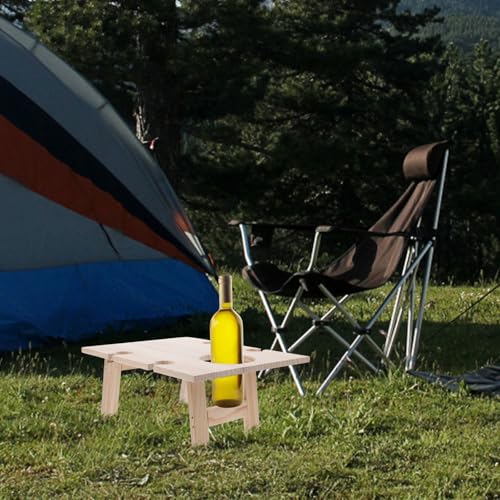 Portable Wooden Folding Picnic Table for Outdoor Use, Mini 30x24 Inch Wood Wine Serving Desk with Storage for Beach, Lawn, Camping, and Backyard