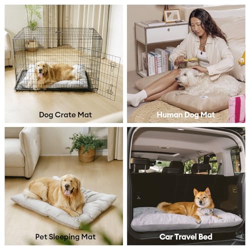 FUNNY FUZZY Washable Dog Crate Pad 35.4x22.8, Double-Sided Cooling Linen & Sherpa, Flat Crate Mat/Kennel Pad, Rectangle Dog Bed for Medium/Large Dogs & Cats, Charcoal Grey - color: Grey, size: 35"× 23" Large